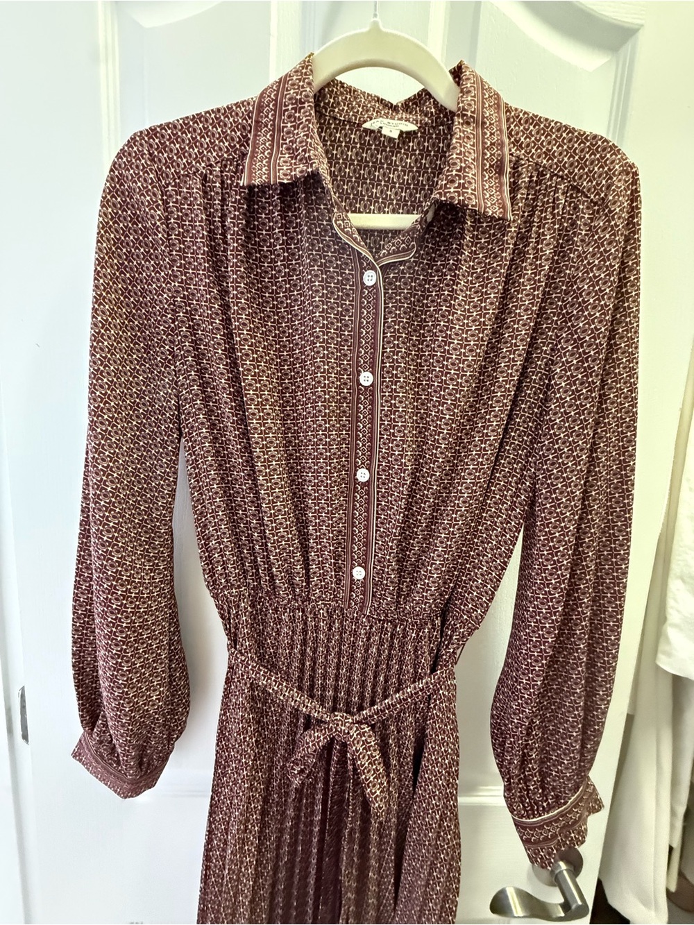 Max Studio Brown Geometric Print Belted Shirt Dress Size S - Picture 2 of 6